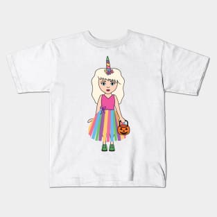 Unicorn Trick or Treat Halloween Girl 1 Kids T-Shirt